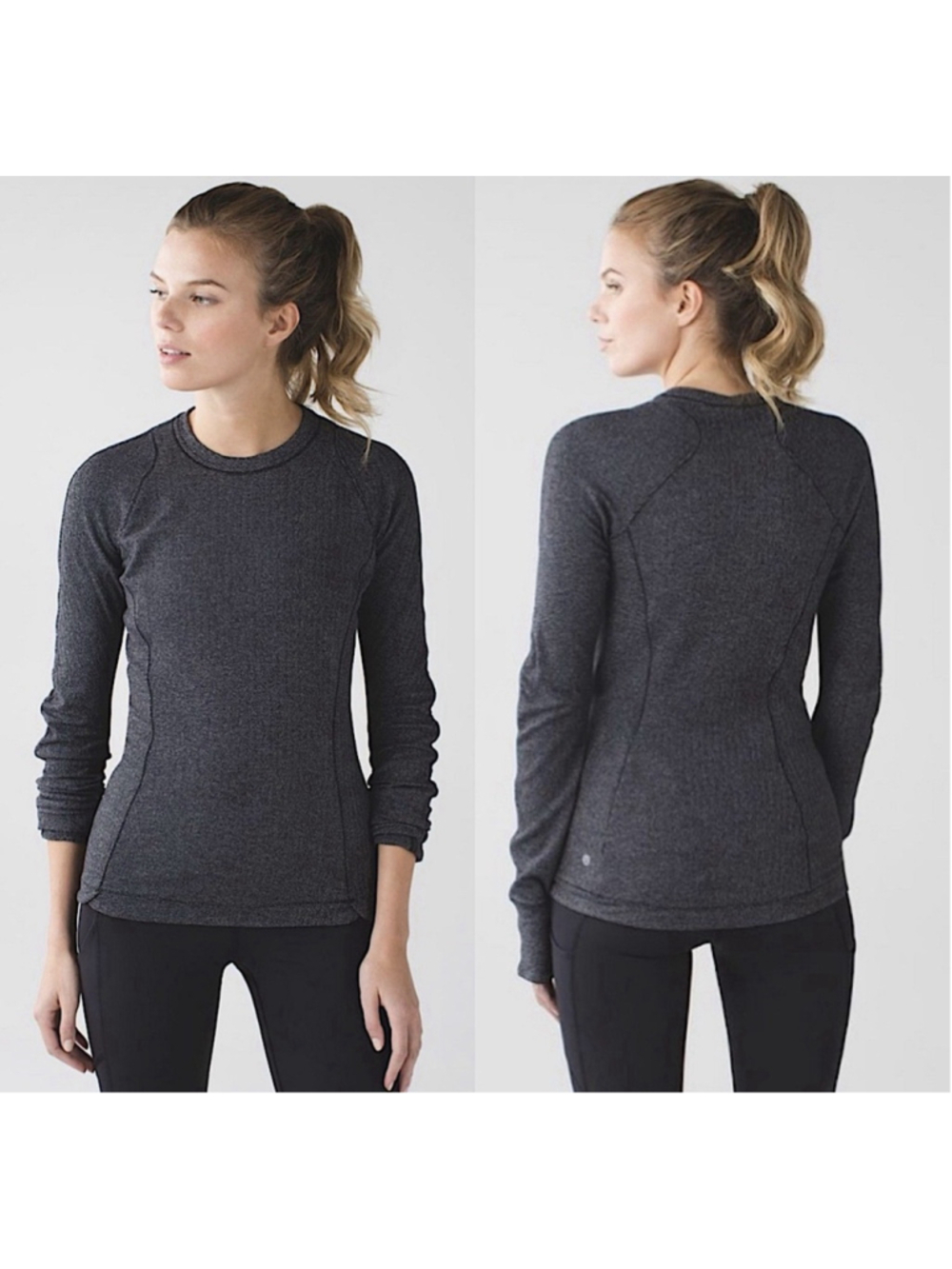 Lululemon Think Fast Heathered Herringbone Top Women's 8 Gray Pullover